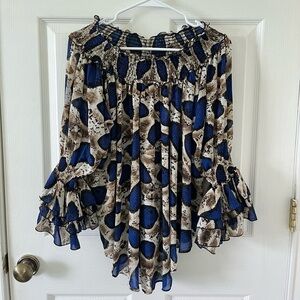 Patterned Ruffled Blouse - Plus Size